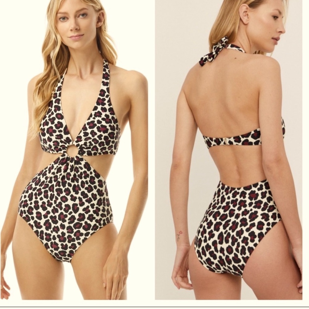 MICHAEL Michael Kors Cut Out Halter One Piece Swimsuit - Small Leopard